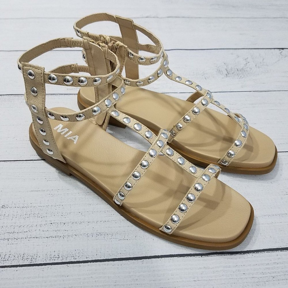 MIA Madisen Gladiator Stud Sandals Size 7.5 - Beige